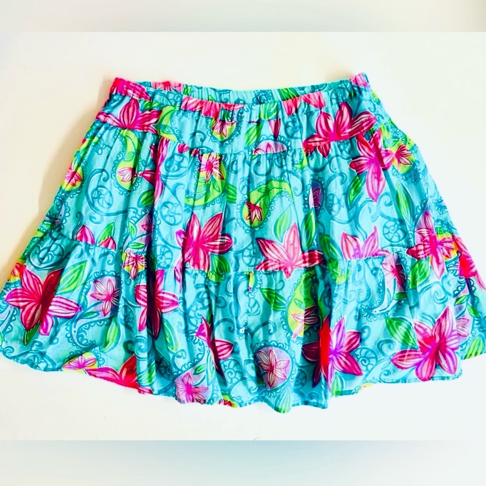 Vtg Lilly Pulitzer colorful floral tiered fully lined 100% cotton skirt.Size L